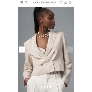 DOLAN Left Coast‎ Pleated-Back Cropped Blazer Gold Buttons Linen Blend Size L